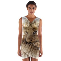 Lion Cub Close Cute Eyes Lookout Wrap Front Bodycon Dress by Celenk