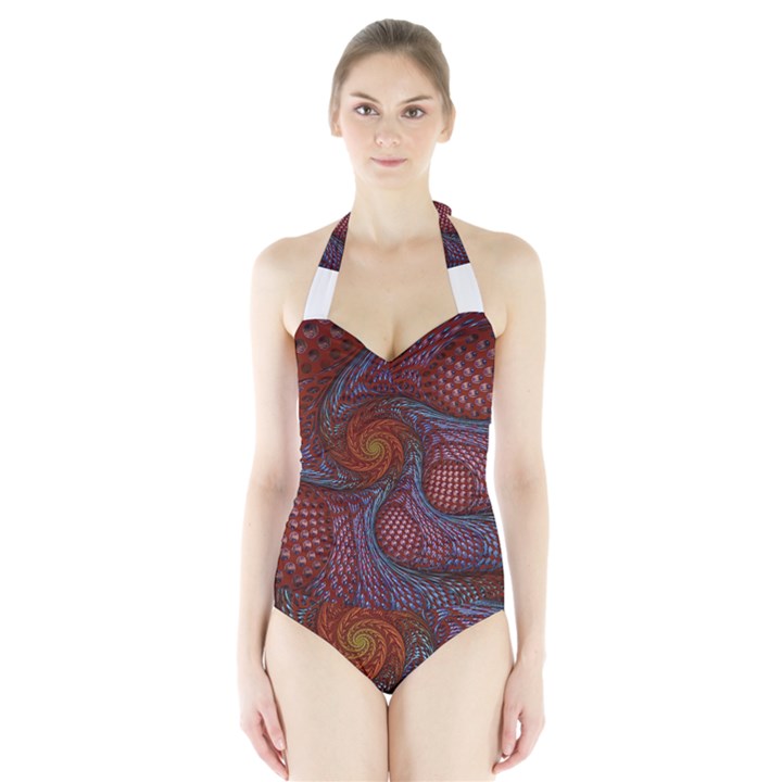 Fractal Red Fractal Art Digital Art Halter Swimsuit