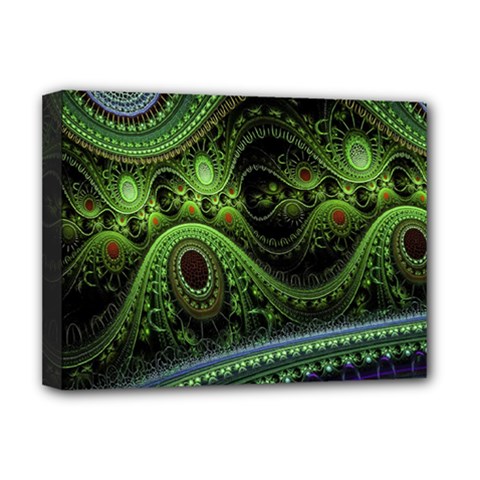 Fractal Green Gears Fantasy Deluxe Canvas 16  X 12   by Celenk