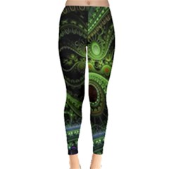 Fractal Green Gears Fantasy Leggings  by Celenk