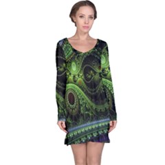 Fractal Green Gears Fantasy Long Sleeve Nightdress by Celenk