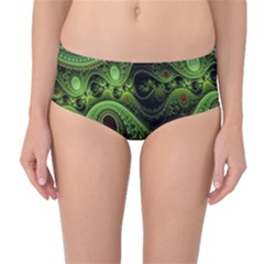 Fractal Green Gears Fantasy Mid-waist Bikini Bottoms by Celenk