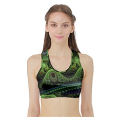 Fractal Green Gears Fantasy Sports Bra With Border by Celenk