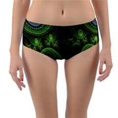 Fractal Green Gears Fantasy Reversible Mid-waist Bikini Bottoms by Celenk