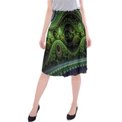 Fractal Green Gears Fantasy Midi Beach Skirt by Celenk