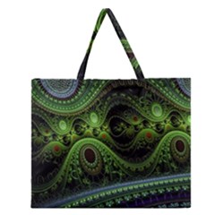 Fractal Green Gears Fantasy Zipper Large Tote Bag by Celenk