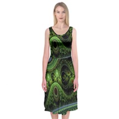 Fractal Green Gears Fantasy Midi Sleeveless Dress by Celenk