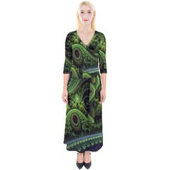 Fractal Green Gears Fantasy Quarter Sleeve Wrap Maxi Dress by Celenk