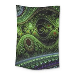 Fractal Green Gears Fantasy Small Tapestry by Celenk