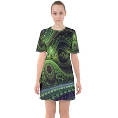 Fractal Green Gears Fantasy Sixties Short Sleeve Mini Dress by Celenk