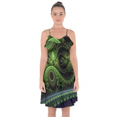 Fractal Green Gears Fantasy Ruffle Detail Chiffon Dress by Celenk