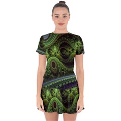 Fractal Green Gears Fantasy Drop Hem Mini Chiffon Dress by Celenk