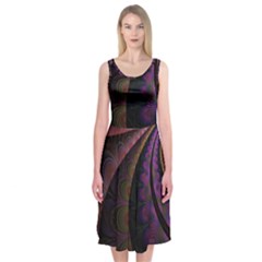 Fractal Colorful Pattern Spiral Midi Sleeveless Dress by Celenk