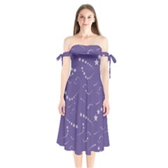 Ultra Violet Stars Shoulder Tie Bardot Midi Dress