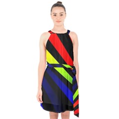 Graphic Design Computer Graphics Halter Collar Waist Tie Chiffon Dress by Celenk