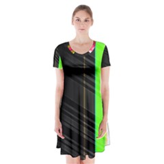 Abstract Background Pattern Textile Short Sleeve V-neck Flare Dress by Celenk