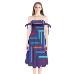 Lines Line Background Abstract Shoulder Tie Bardot Midi Dress