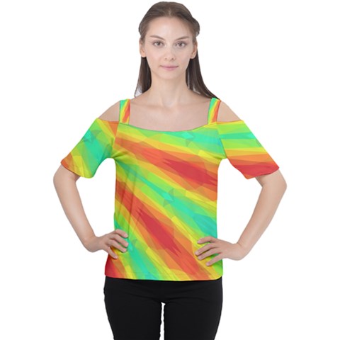 Graphic Kaleidoscope Geometric Cutout Shoulder Tee by Celenk