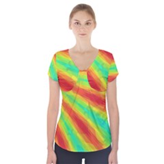 Graphic Kaleidoscope Geometric Short Sleeve Front Detail Top by Celenk