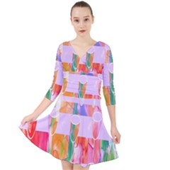 Watercolour Paint Dripping Ink Quarter Sleeve Front Wrap Dress	 by Celenk