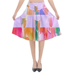 Watercolour Paint Dripping Ink Flared Midi Skirt by Celenk