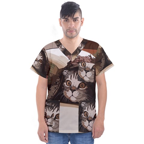 Cat Kitten Cute Pet Blanket Sweet Men s V-neck Scrub Top by Celenk