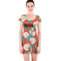 Floral Asian Vintage Pattern Short Sleeve Bodycon Dress by NouveauDesign