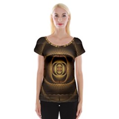 Fractal Copper Amber Abstract Cap Sleeve Tops by Celenk