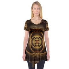 Fractal Copper Amber Abstract Short Sleeve Tunic  by Celenk