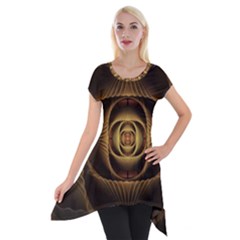 Fractal Copper Amber Abstract Short Sleeve Side Drop Tunic by Celenk