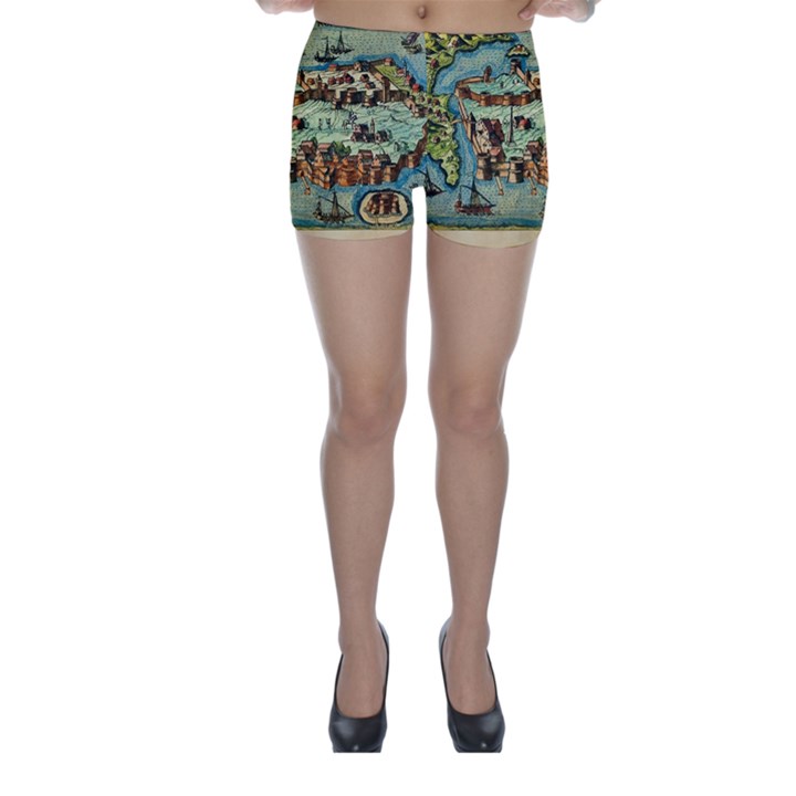 Medeival Ancient Map Fortress Skinny Shorts