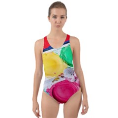 Palette Brush Paint Box Color Cut-out Back One Piece Swimsuit by Celenk