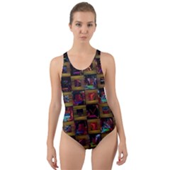 Kaleidoscope Pattern Abstract Art Cut-out Back One Piece Swimsuit by Celenk