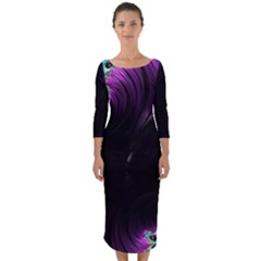 Fractals Spirals Black Colorful Quarter Sleeve Midi Bodycon Dress by Celenk