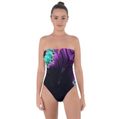 Fractals Spirals Black Colorful Tie Back One Piece Swimsuit by Celenk