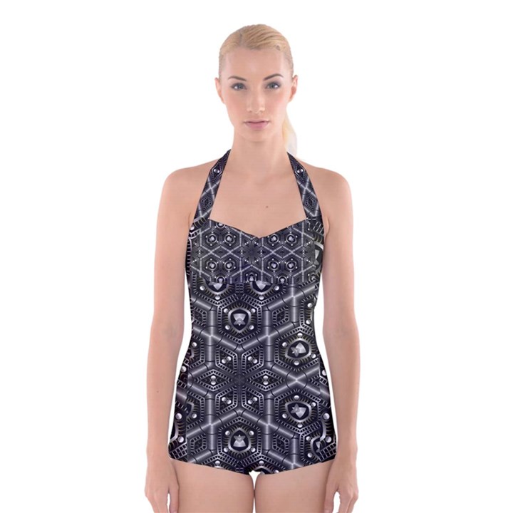 Design Art Pattern Decorative Boyleg Halter Swimsuit 