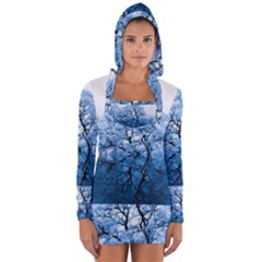 Nature Inspiration Trees Blue Long Sleeve Hooded T-shirt by Celenk