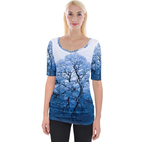 Nature Inspiration Trees Blue Wide Neckline Tee by Celenk