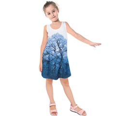 Nature Inspiration Trees Blue Kids  Sleeveless Dress by Celenk