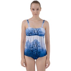 Nature Inspiration Trees Blue Twist Front Tankini Set by Celenk