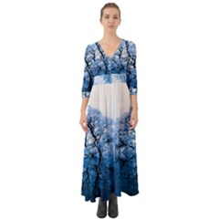 Nature Inspiration Trees Blue Button Up Boho Maxi Dress by Celenk