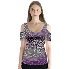 Graphic Abstract Lines Wave Art Butterfly Sleeve Cutout Tee 