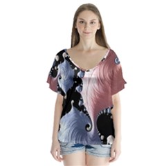 Fractal Art Design Fantasy Science V-neck Flutter Sleeve Top