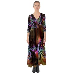 Fractal Colorful Background Button Up Boho Maxi Dress by Celenk