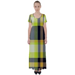 Tartan Abstract Background Pattern Textile 5 High Waist Short Sleeve Maxi Dress by Celenk