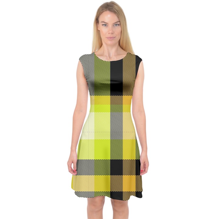 Tartan Abstract Background Pattern Textile 5 Capsleeve Midi Dress