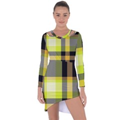 Tartan Abstract Background Pattern Textile 5 Asymmetric Cut-out Shift Dress by Celenk