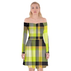 Tartan Abstract Background Pattern Textile 5 Off Shoulder Skater Dress by Celenk