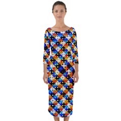 Kaleidoscope Pattern Ornament Quarter Sleeve Midi Bodycon Dress by Celenk