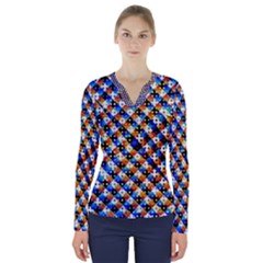 Kaleidoscope Pattern Ornament V-neck Long Sleeve Top by Celenk